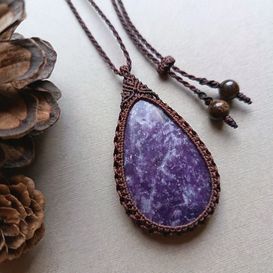 Lepidolite Macrame Necklace | Pendant size approx 5.6 cm