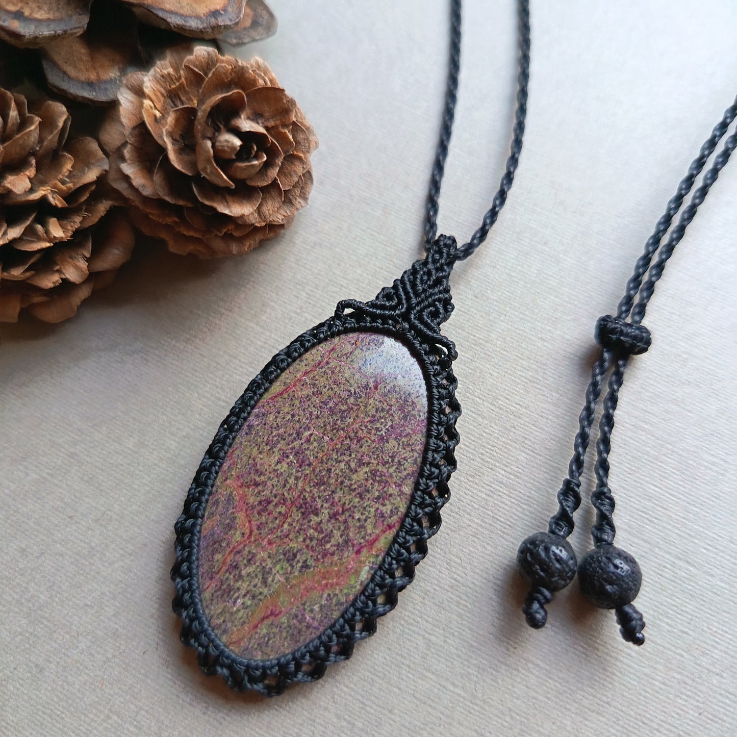 Atlantisite Macrame Necklace | Pendant size 5.7 cm
