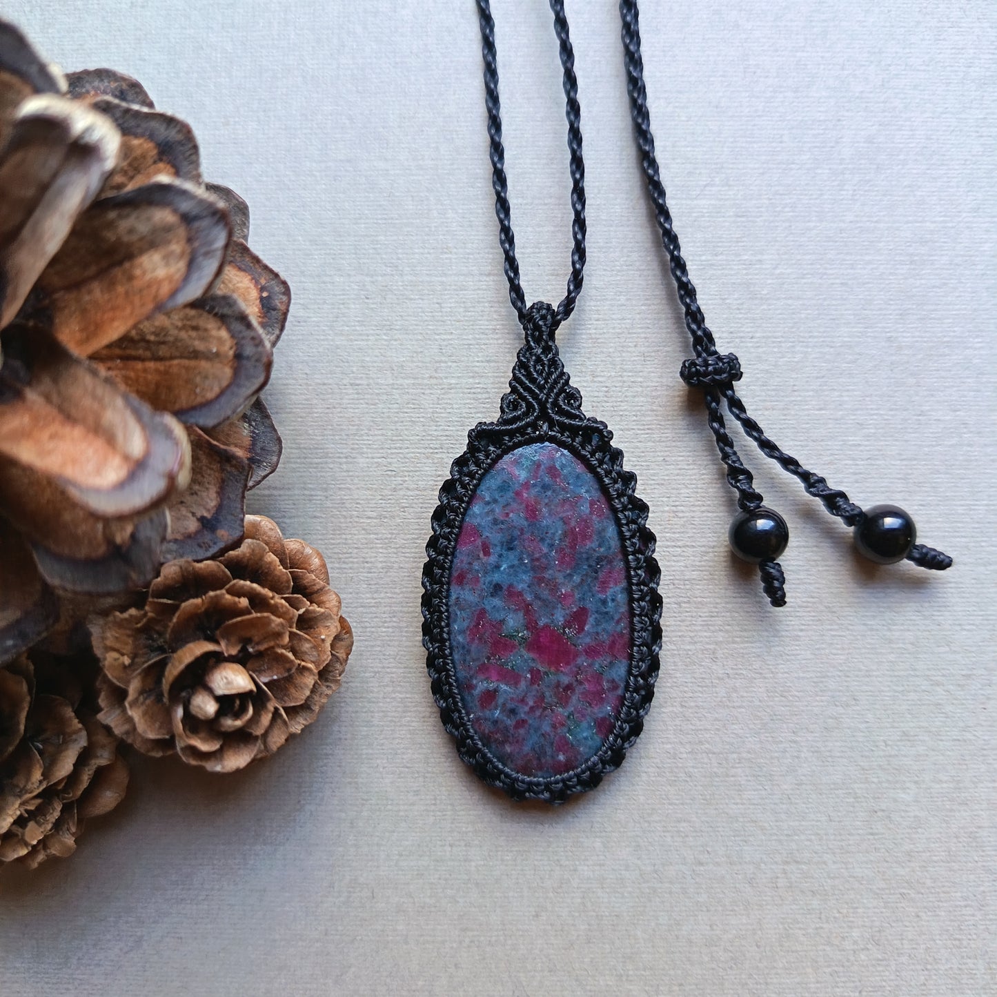 Ruby Kyanite Macrame Necklace | Pendant size 5.2 cm