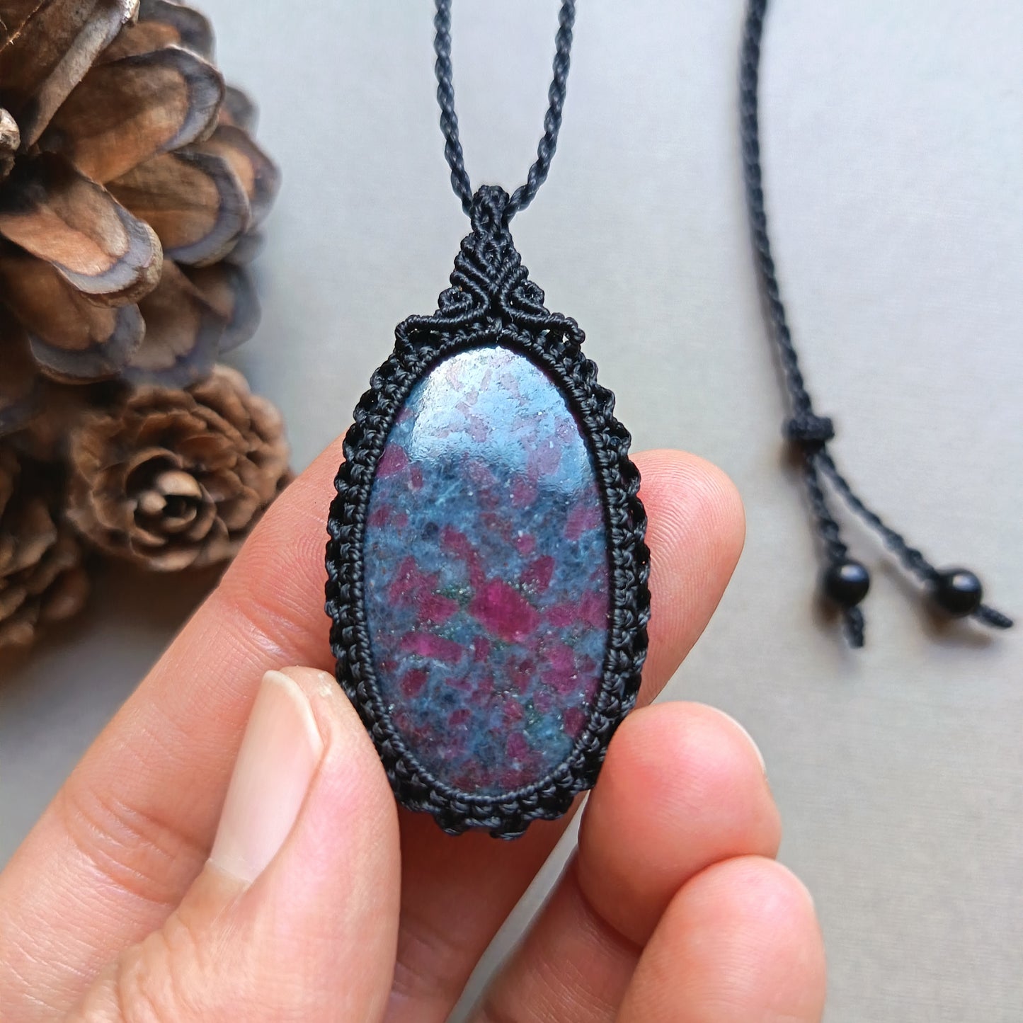 Ruby Kyanite Macrame Necklace | Pendant size 5.2 cm