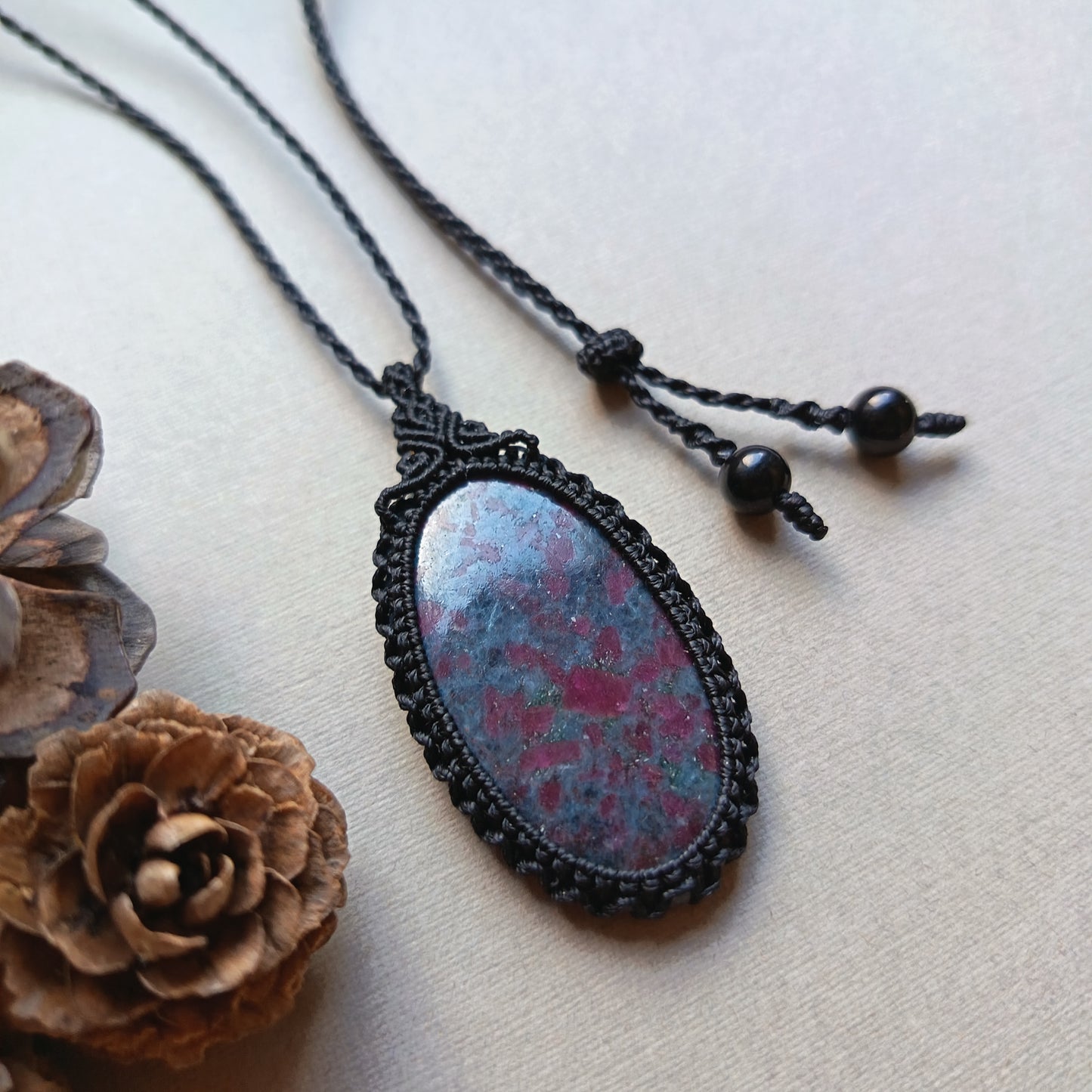 Ruby Kyanite Macrame Necklace | Pendant size 5.2 cm