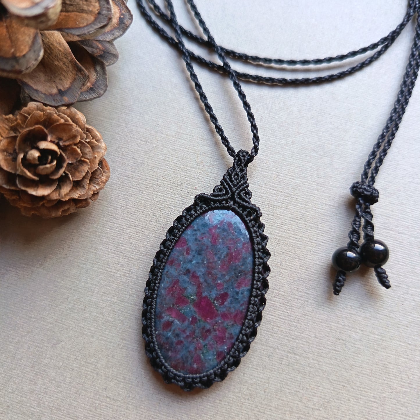 Ruby Kyanite Macrame Necklace | Pendant size 5.2 cm