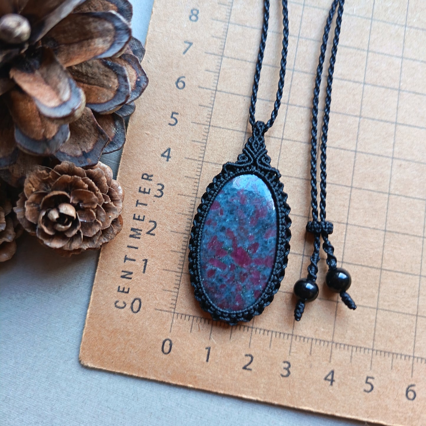 Ruby Kyanite Macrame Necklace | Pendant size 5.2 cm