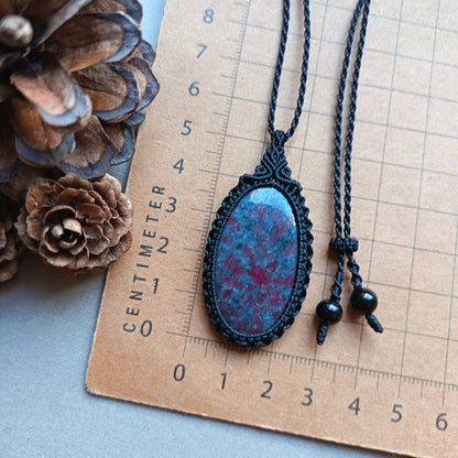 Ruby Kyanite Macrame Necklace | Pendant size 5.2 cm