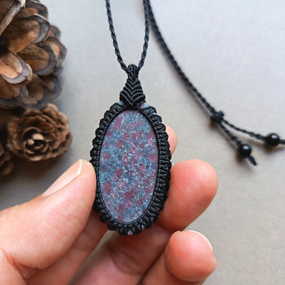 Ruby Kyanite Macrame Necklace | Pendant size 5.2 cm
