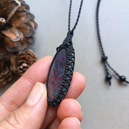 Ruby Kyanite Macrame Necklace | Pendant size 5.2 cm