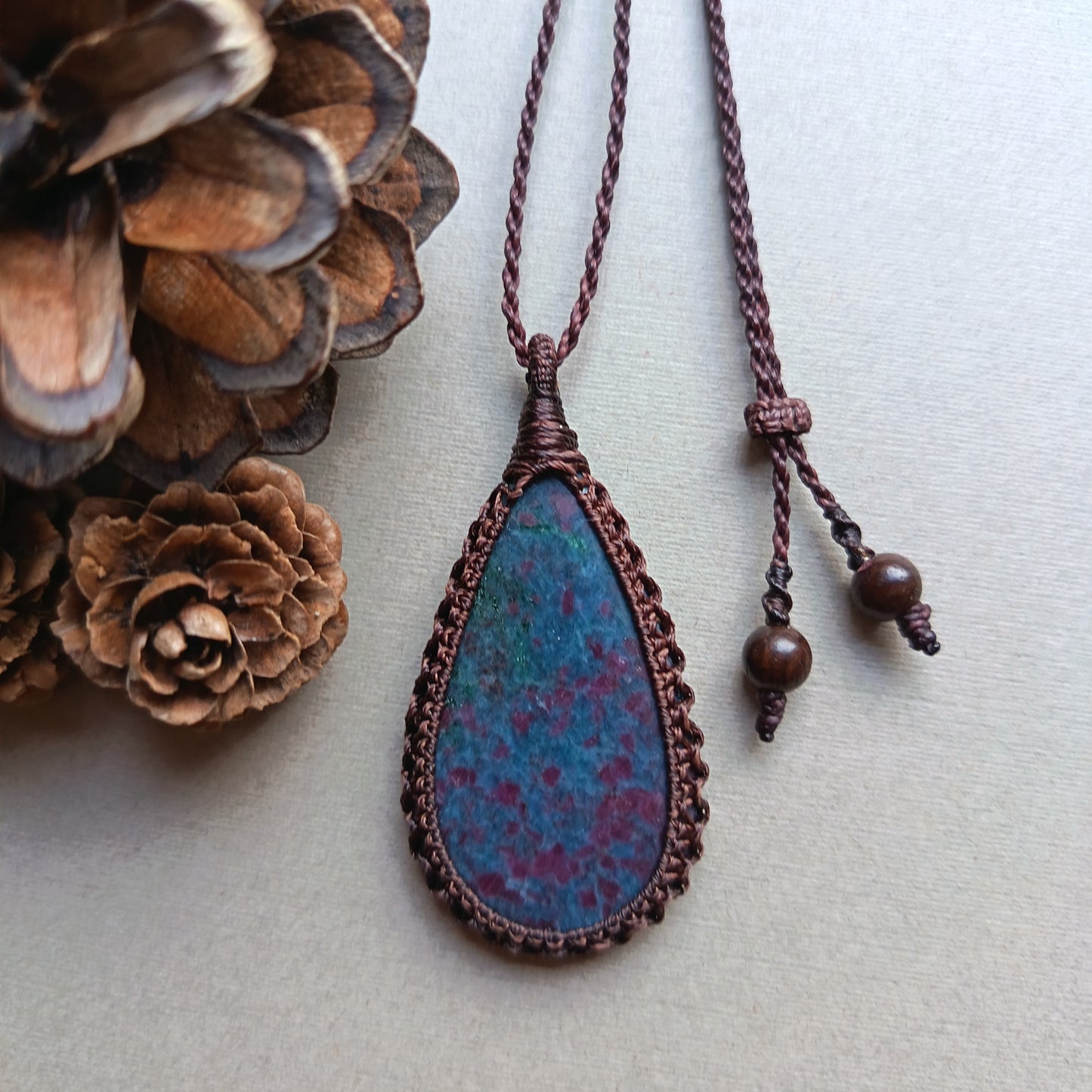 Ruby Kyanite Macrame Necklace | Pendant size 5.8 cm