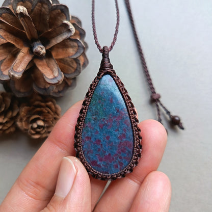 Ruby Kyanite Macrame Necklace | Pendant size 5.8 cm