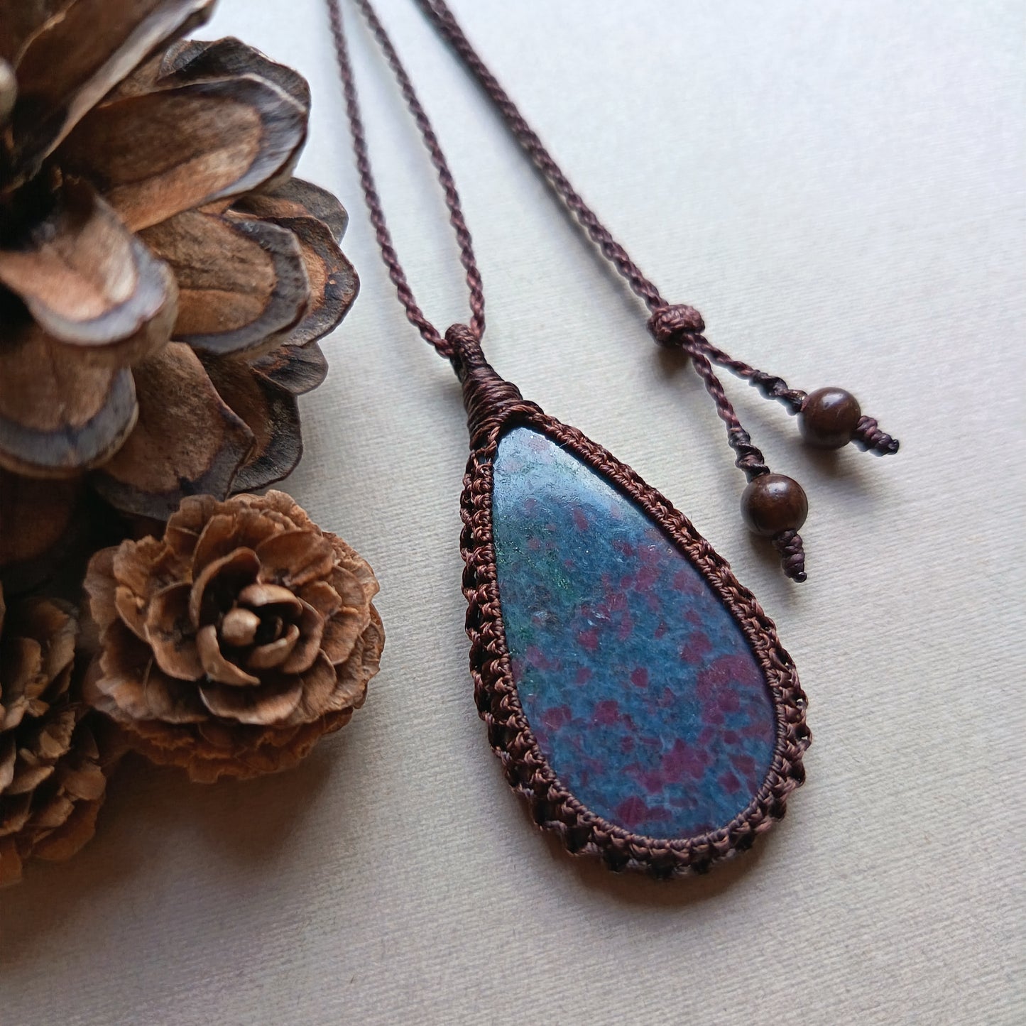 Ruby Kyanite Macrame Necklace | Pendant size 5.8 cm
