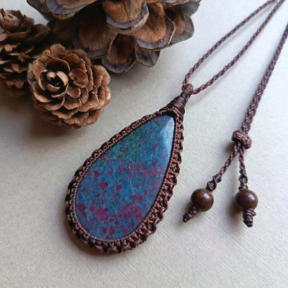 Ruby Kyanite Macrame Necklace | Pendant size 5.8 cm