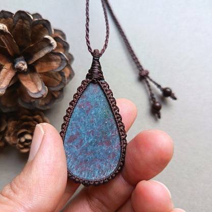 Ruby Kyanite Macrame Necklace | Pendant size 5.8 cm