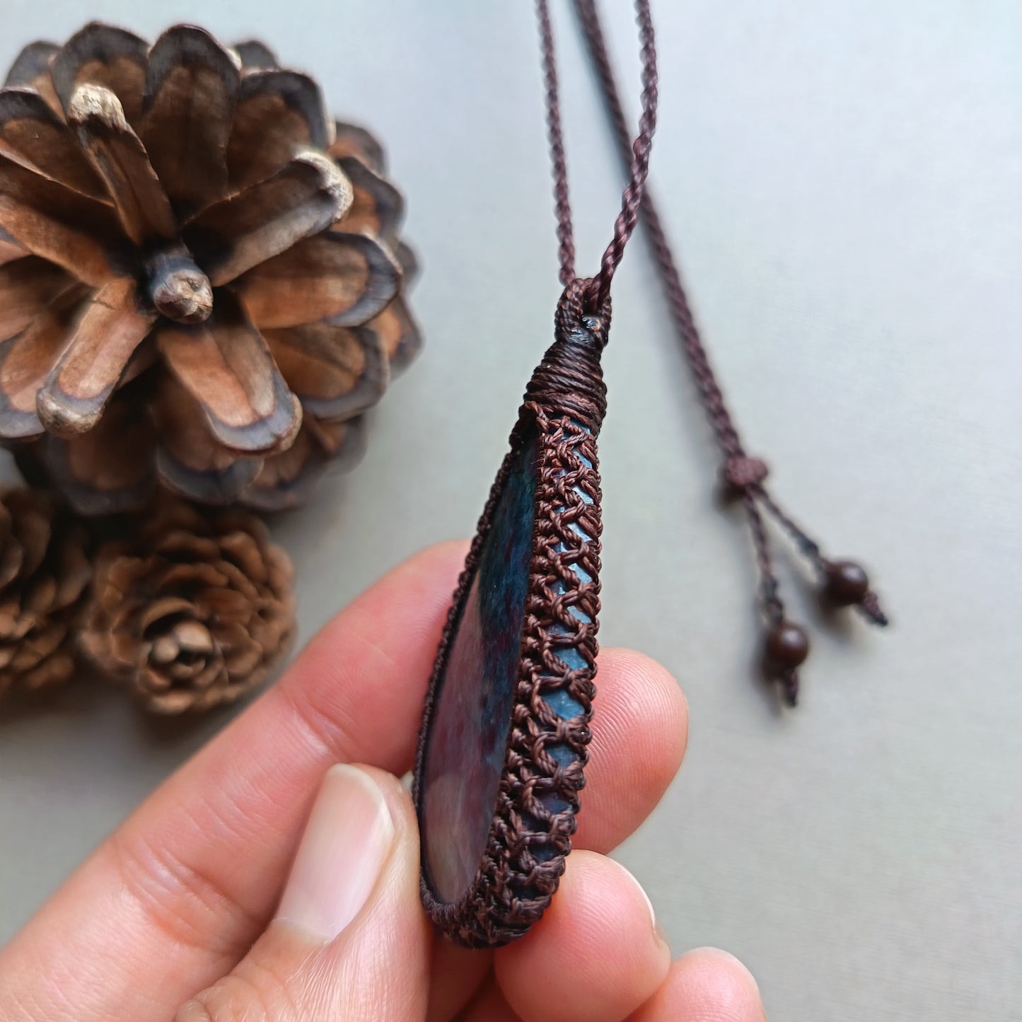 Ruby Kyanite Macrame Necklace | Pendant size 5.8 cm