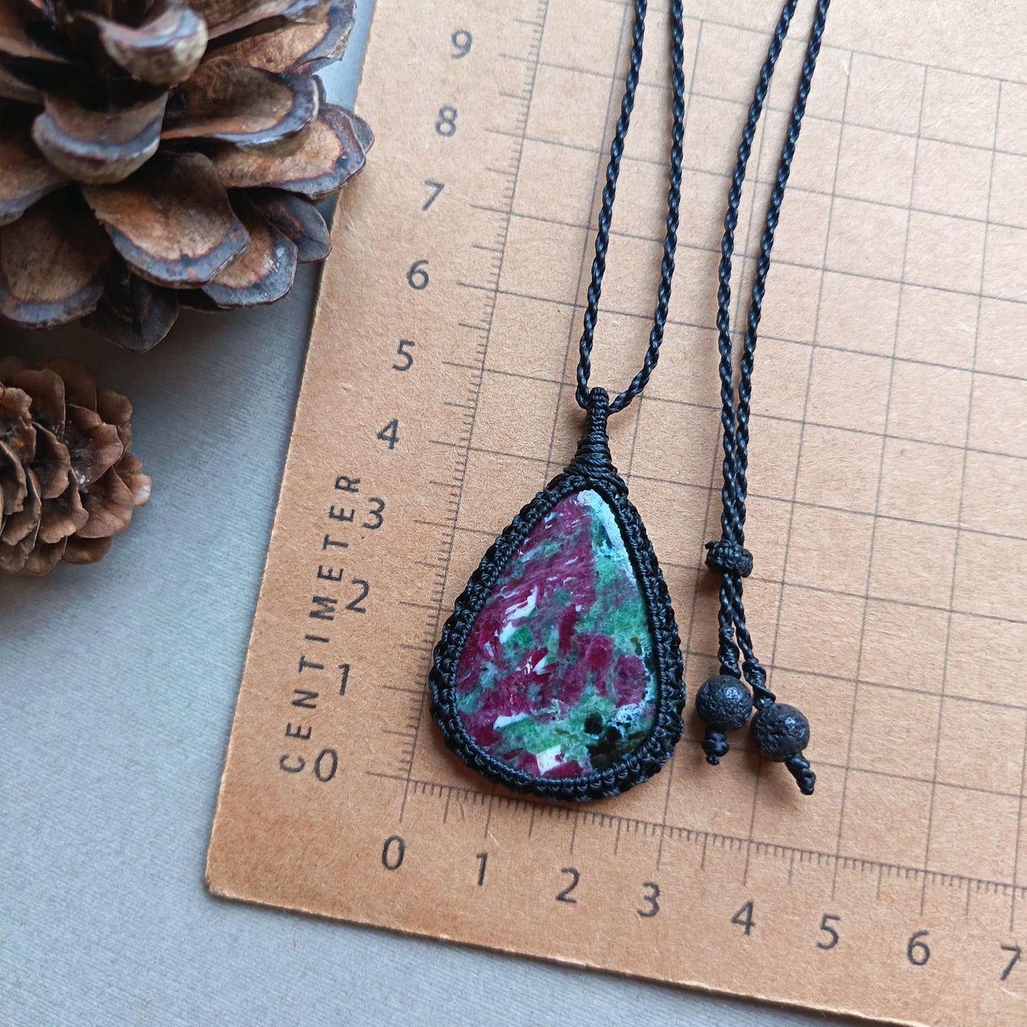 Ruby Zoisite Macrame Necklace | Pendant size 4.9 cm