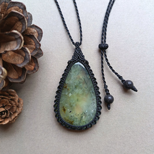 Prehnite Macrame Necklace | Pendant size approx 6 cm