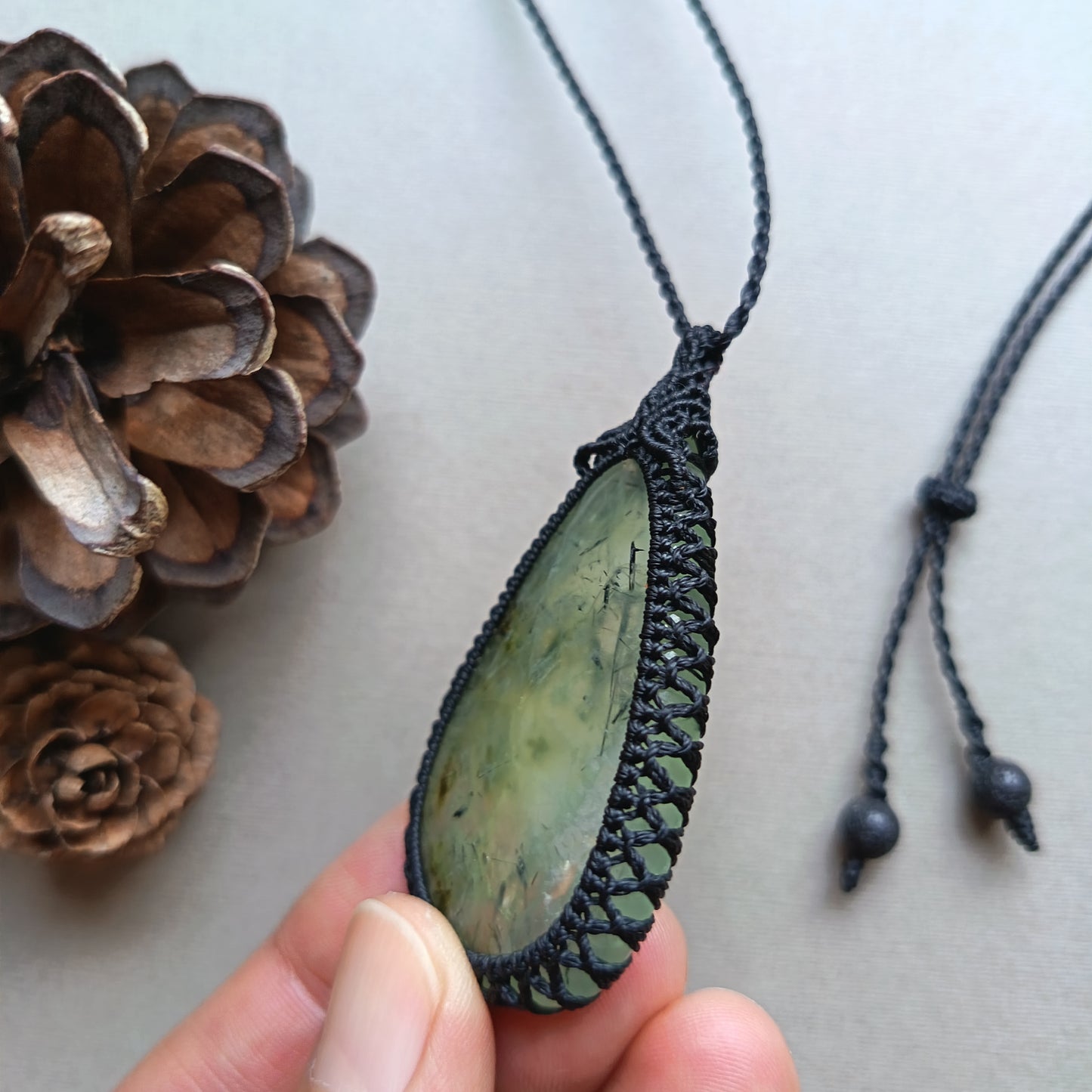 Prehnite Macrame Necklace | Pendant size approx 6 cm