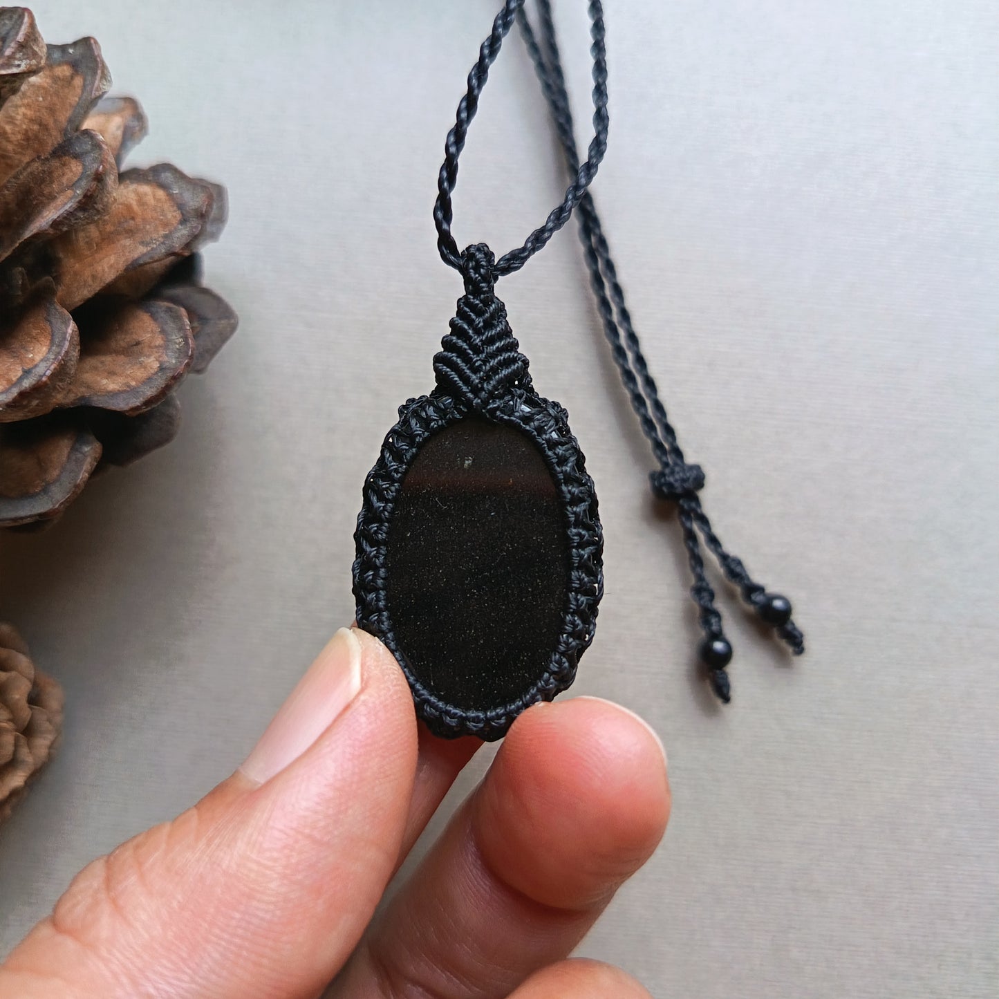 Golden Sheen Obsidian Macrame Necklace | Pendant size approx 4.3 cm