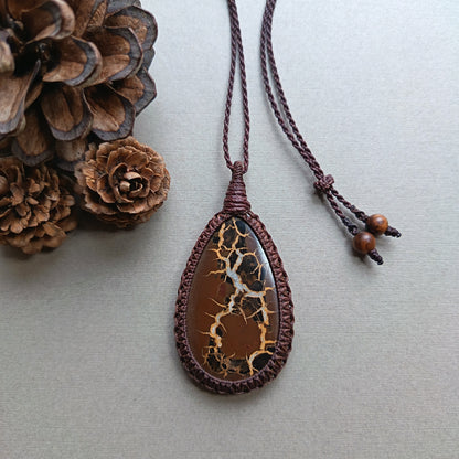 Septarian Macrame Necklace | Pendant size 6.4 cm