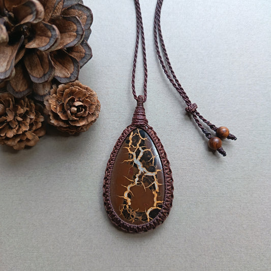 Septarian Macrame Necklace | Pendant size 6.4 cm