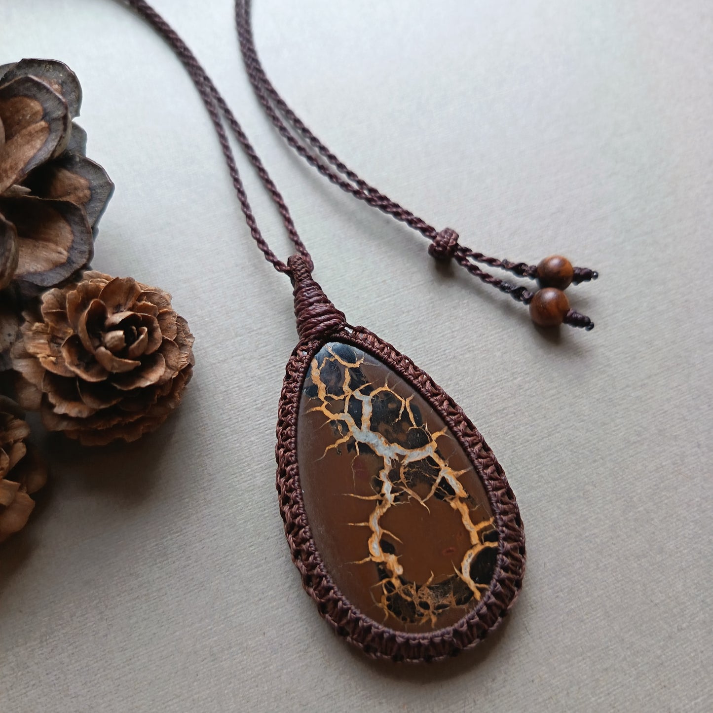 Septarian Macrame Necklace | Pendant size 6.4 cm