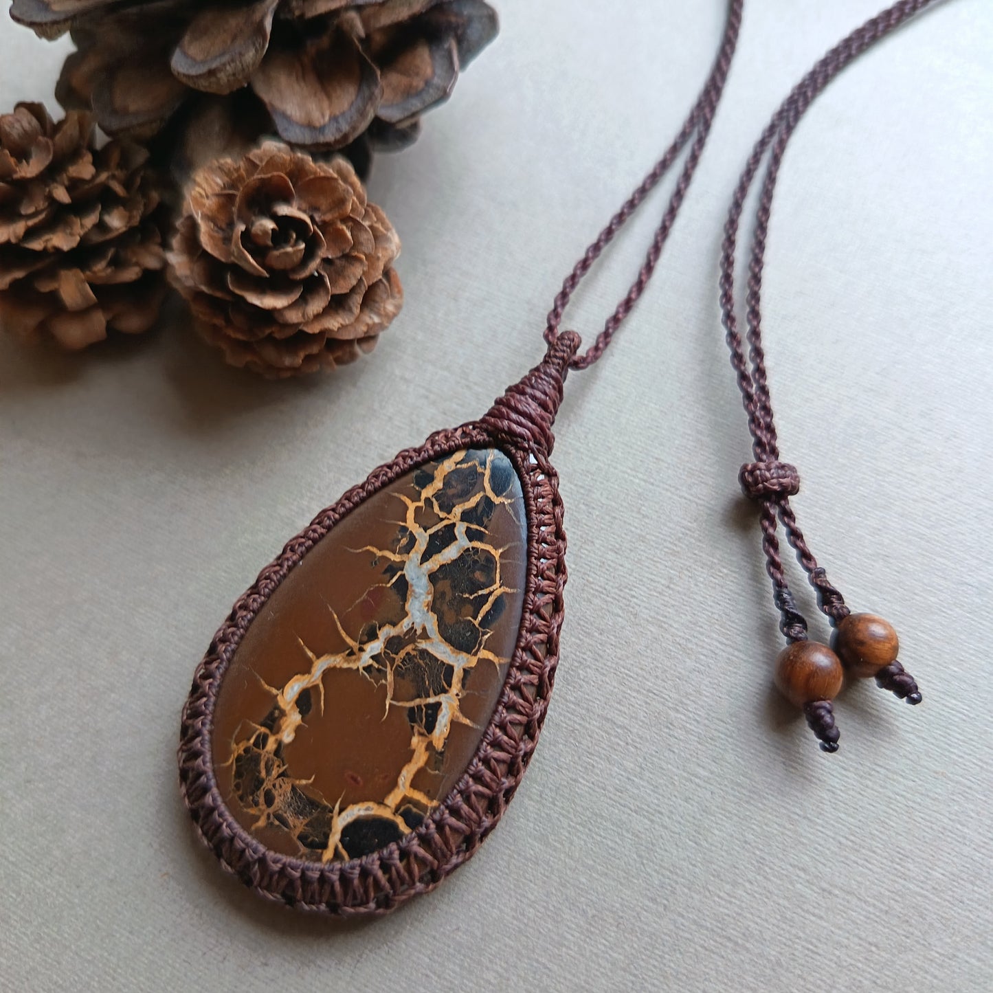 Septarian Macrame Necklace | Pendant size 6.4 cm