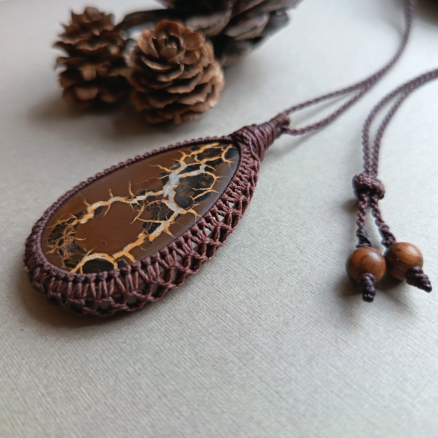 Septarian Macrame Necklace | Pendant size 6.4 cm