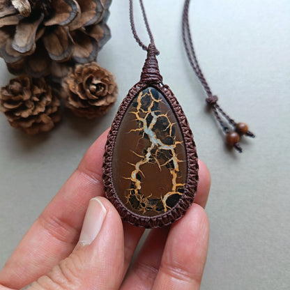 Septarian Macrame Necklace | Pendant size 6.4 cm