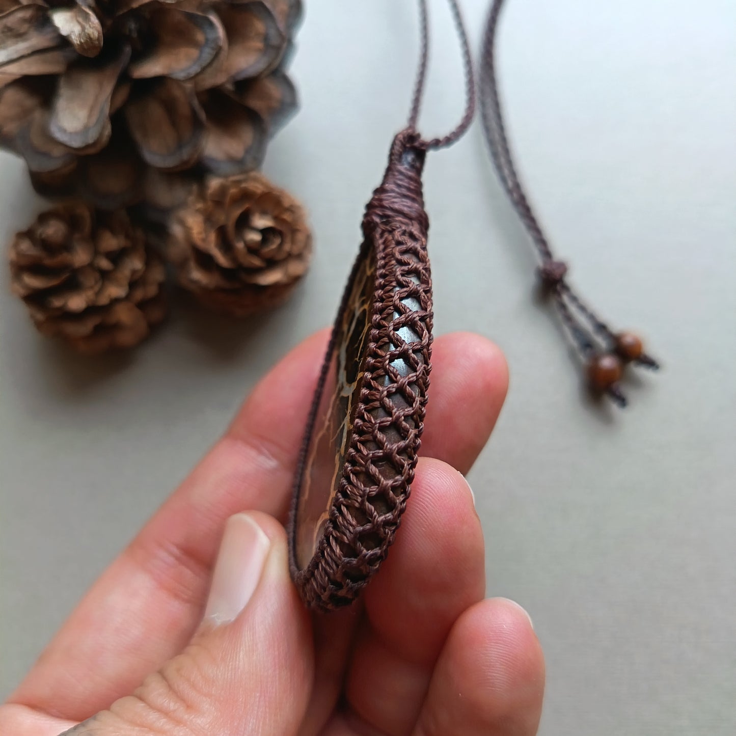 Septarian Macrame Necklace | Pendant size 6.4 cm