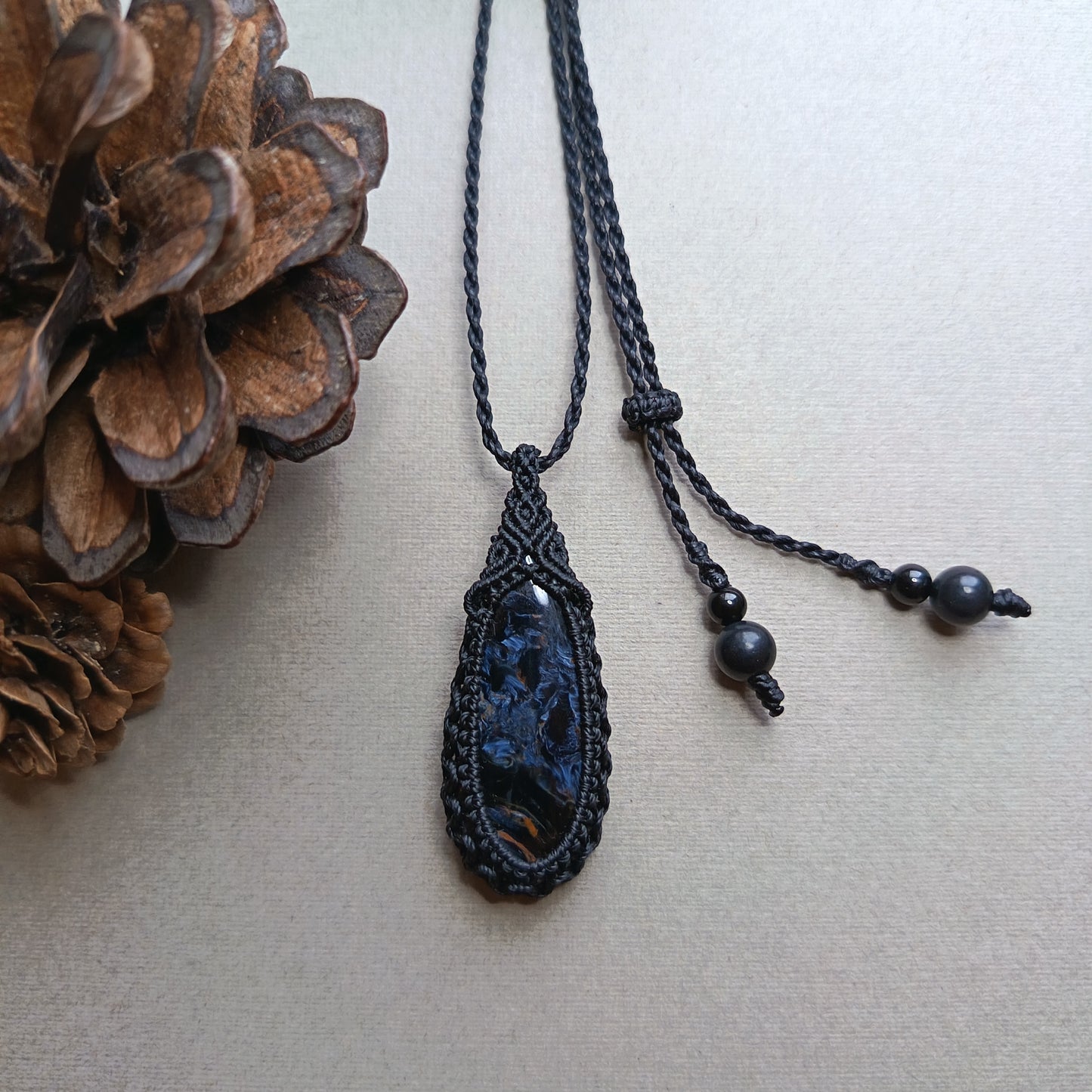 Pietersite Macrame Necklace | Pendant size approx 4.5 cm