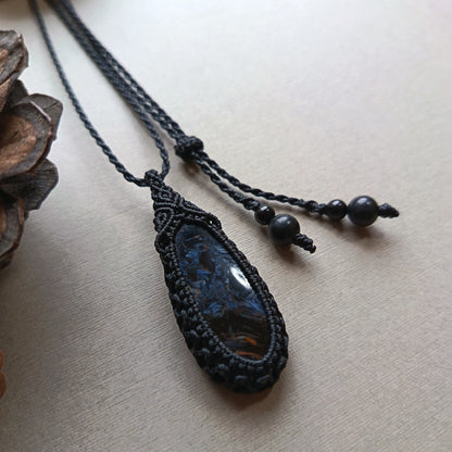Pietersite Macrame Necklace | Pendant size approx 4.5 cm