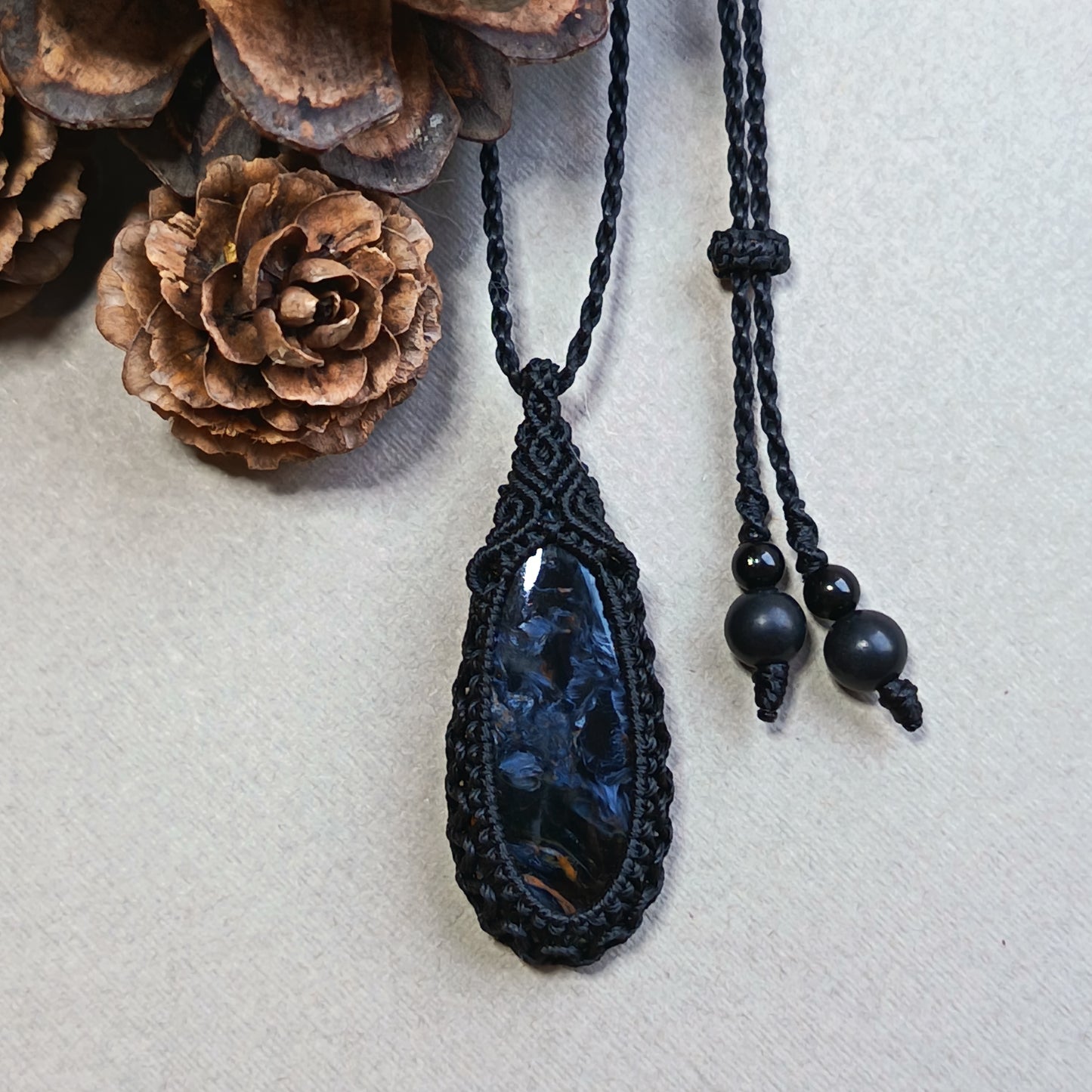 Pietersite Macrame Necklace | Pendant size approx 4.5 cm