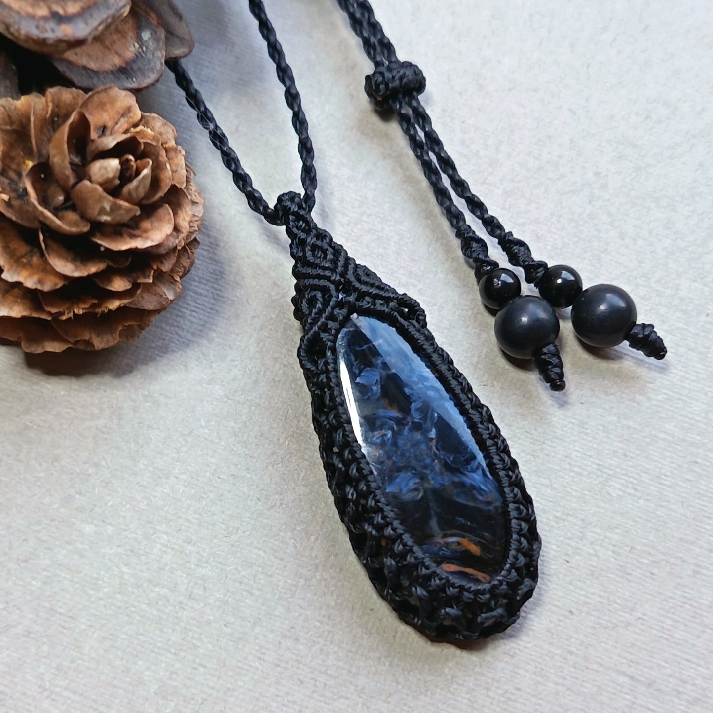 Pietersite Macrame Necklace | Pendant size approx 4.5 cm