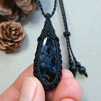 Pietersite Macrame Necklace | Pendant size approx 4.5 cm