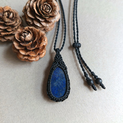 Lapis Lazuli Macrame Necklace | Pendant size approx 3.7 cm