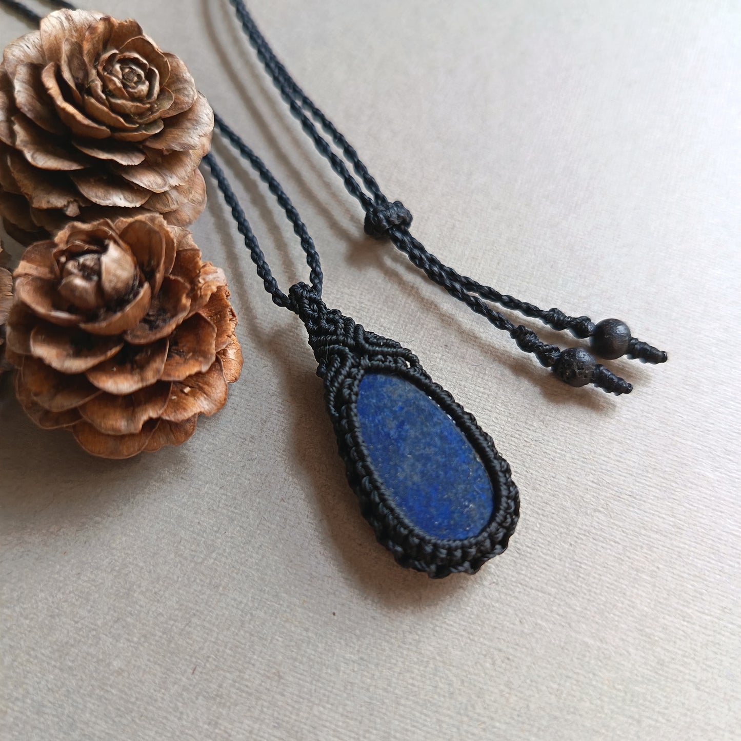 Lapis Lazuli Macrame Necklace | Pendant size approx 3.7 cm