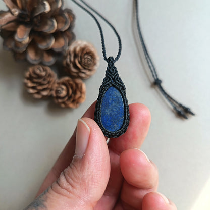 Lapis Lazuli Macrame Necklace | Pendant size approx 3.7 cm