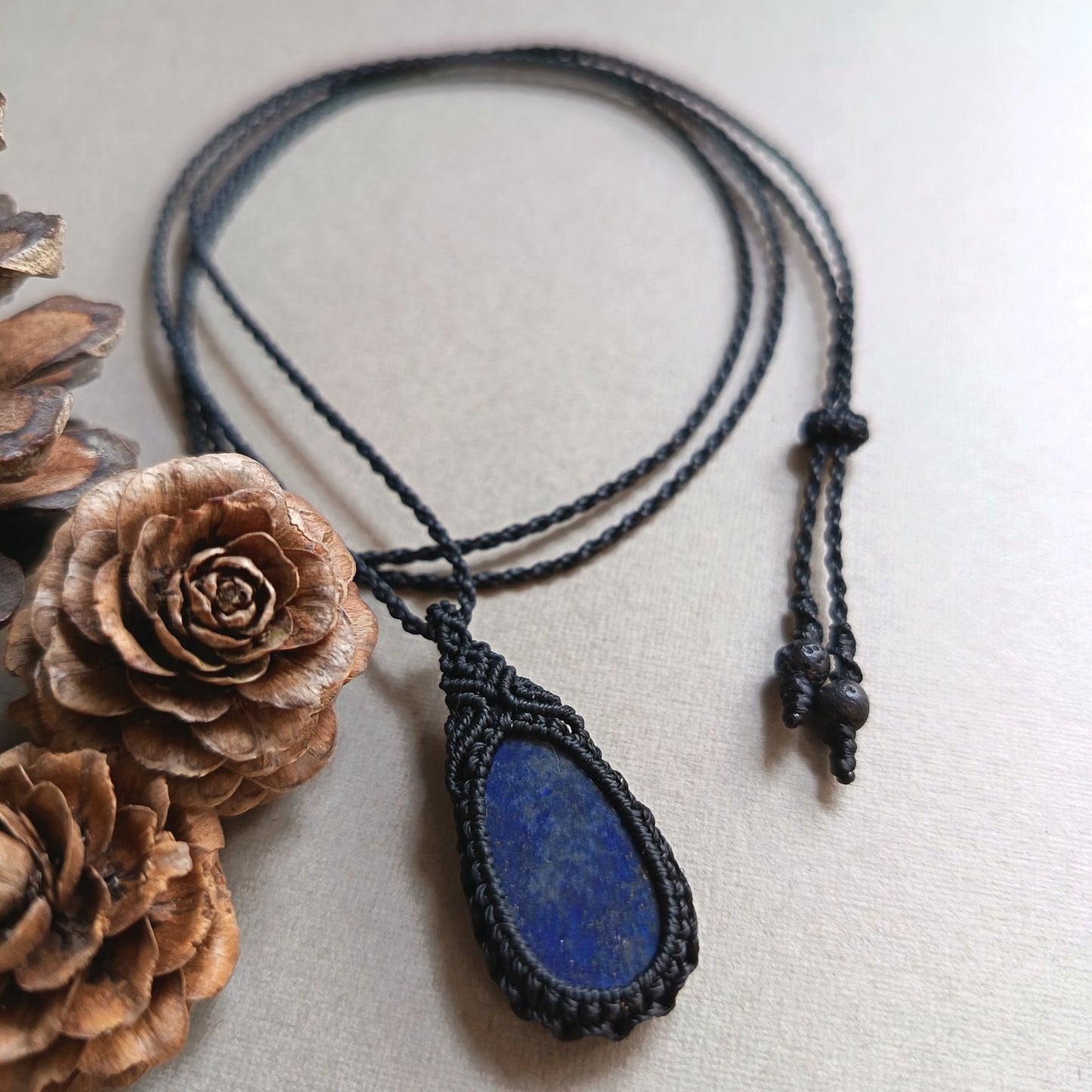 Lapis Lazuli Macrame Necklace | Pendant size approx 3.7 cm