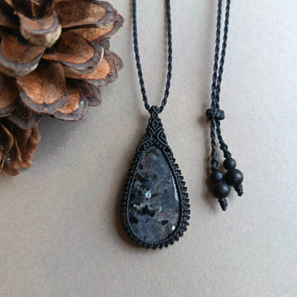Larvikite Macrame Necklace | Pendant size approx 4.8 cm