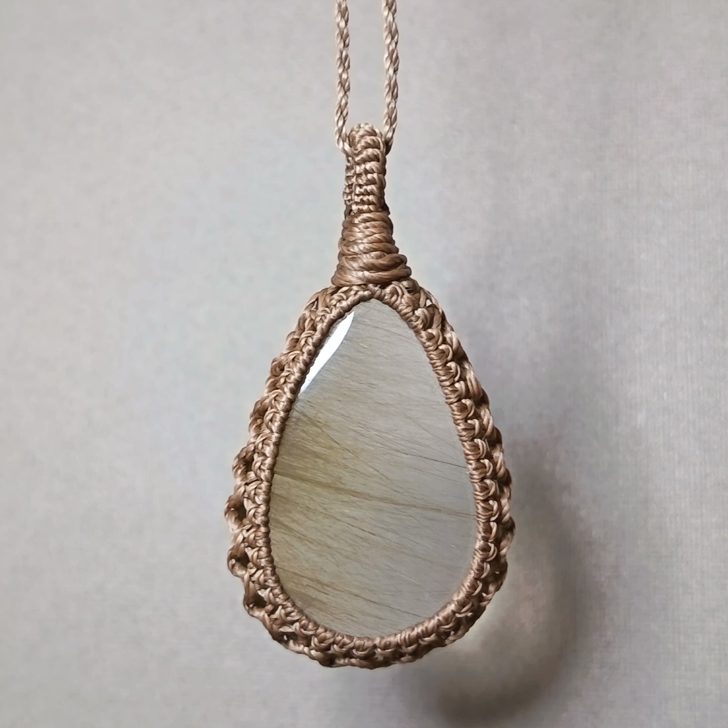 Golden Rutile Quartz Macrame Necklace | Pendant size 4.8 cm