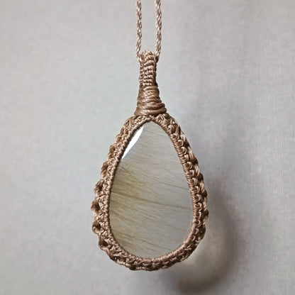 Golden Rutile Quartz Macrame Necklace | Pendant size 4.8 cm