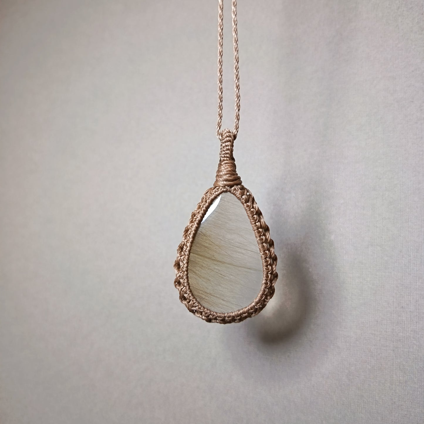 Golden Rutile Quartz Macrame Necklace | Pendant size 4.8 cm