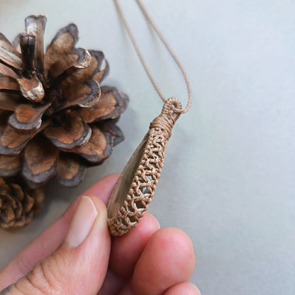 Golden Rutile Quartz Macrame Necklace | Pendant size 4.8 cm