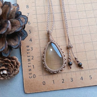Golden Rutile Quartz Macrame Necklace | Pendant size 4.8 cm