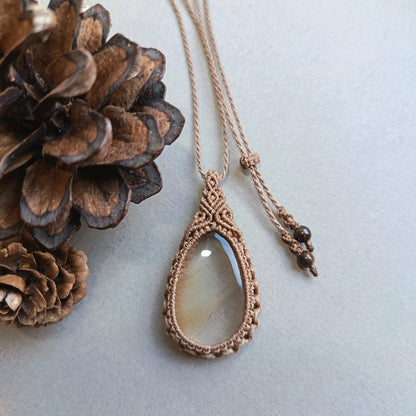Golden Rutile Quartz Macrame Necklace | Pendant size 4.7 cm