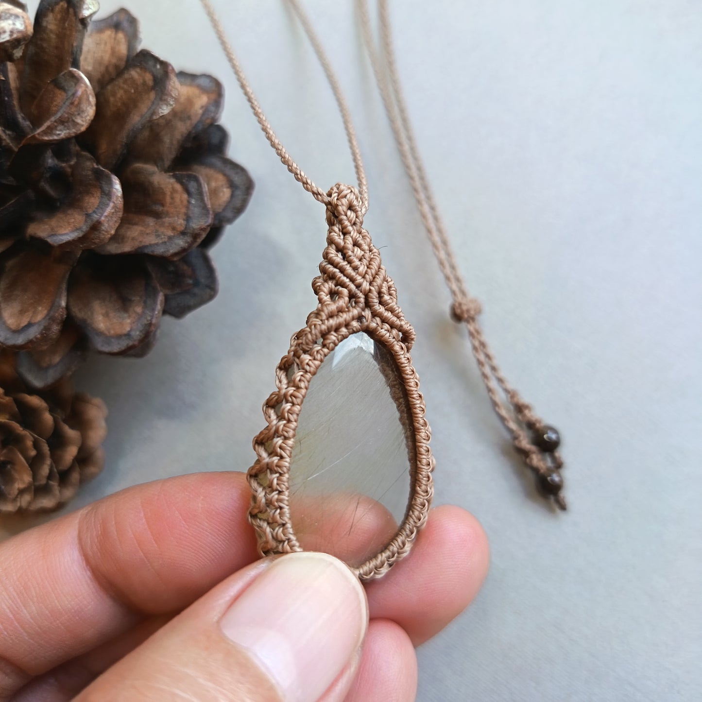 Golden Rutile Quartz Macrame Necklace | Pendant size 4.7 cm