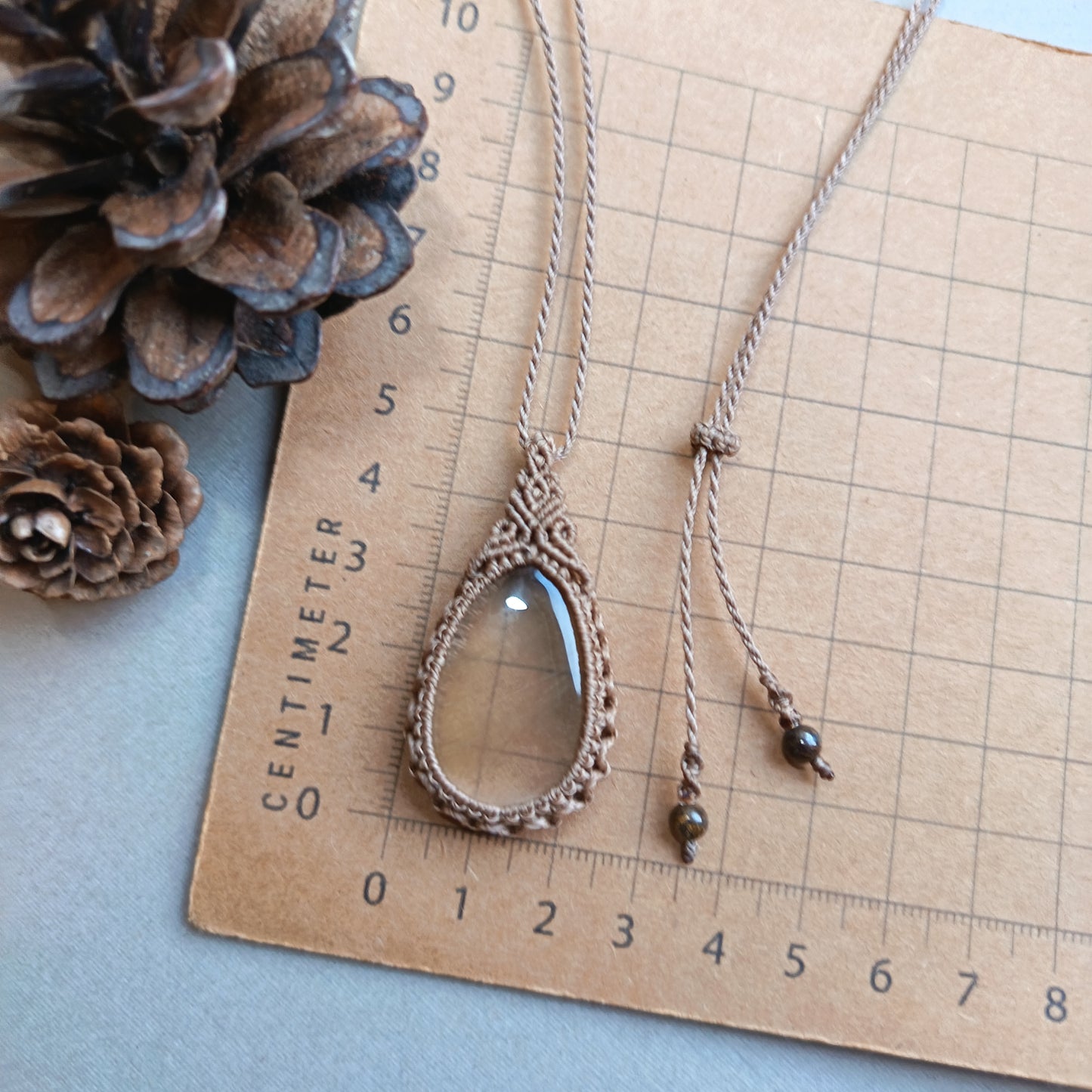 Golden Rutile Quartz Macrame Necklace | Pendant size 4.7 cm