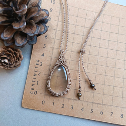 Golden Rutile Quartz Macrame Necklace | Pendant size 4.7 cm