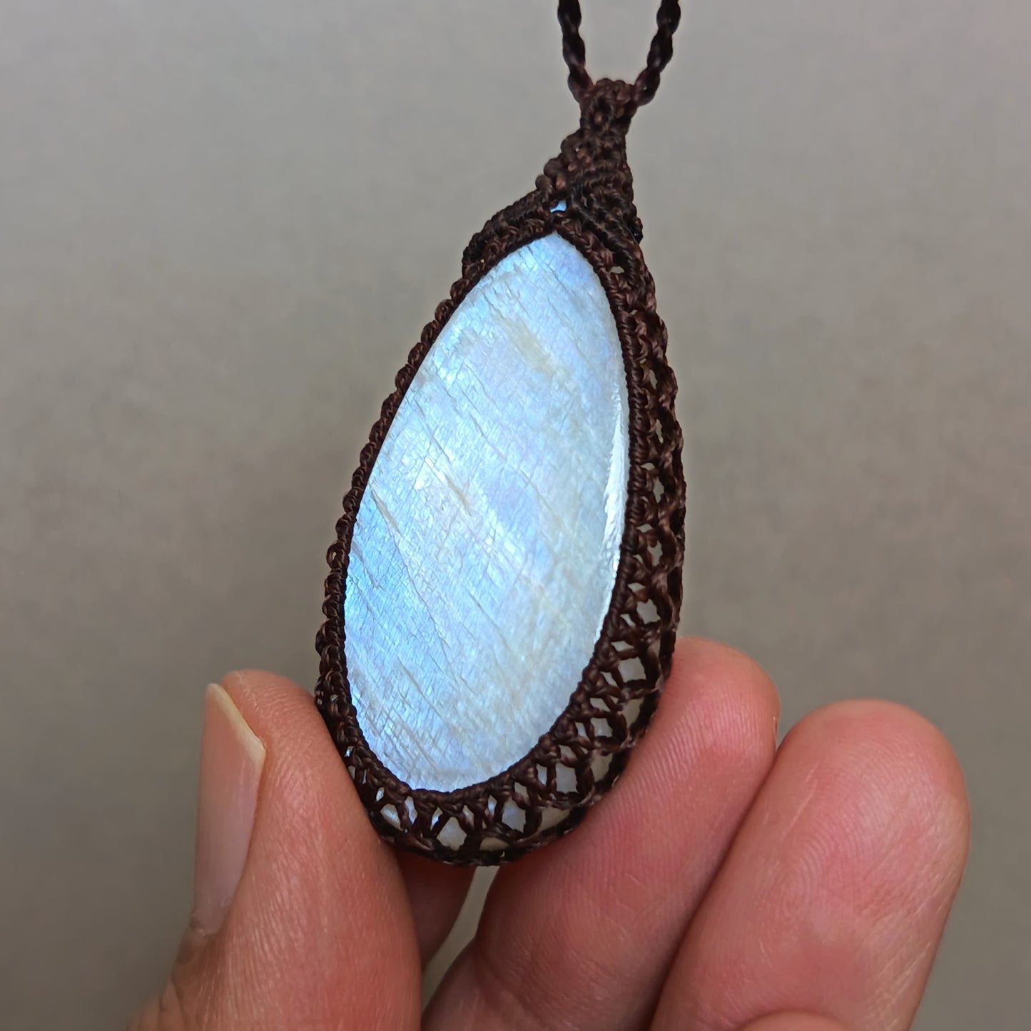 Moonstone Macrame Necklace | Pendant size 5.5 cm