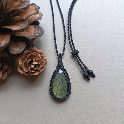 Prehnite Macrame Necklace | Pendant size 4 cm