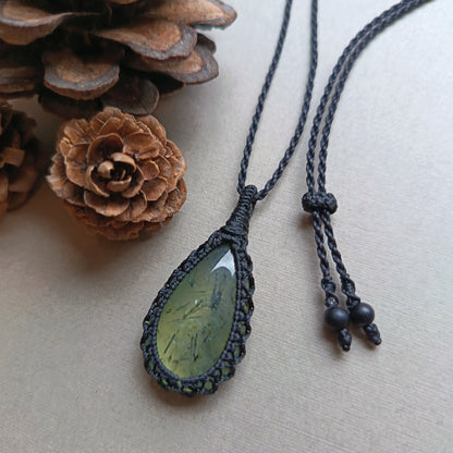 Prehnite Macrame Necklace | Pendant size 4 cm