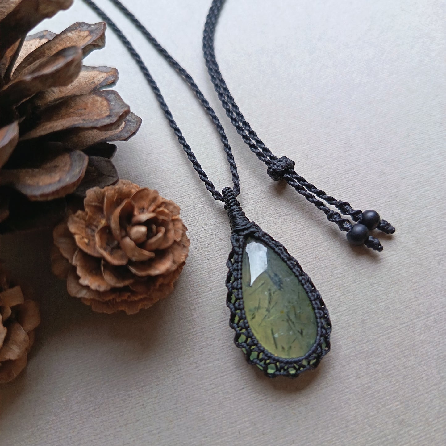 Prehnite Macrame Necklace | Pendant size 4 cm